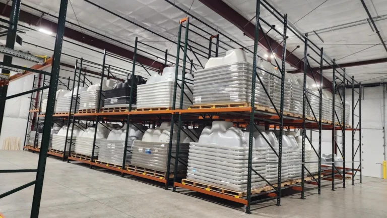 Progressive Handling pushback rack storage system at Viking Spas